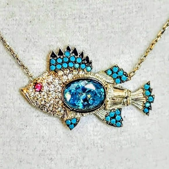 The Girl With Kaleidoscope Eyes Jewelry - Blue Topaz Sterling Sea Fish Pendent